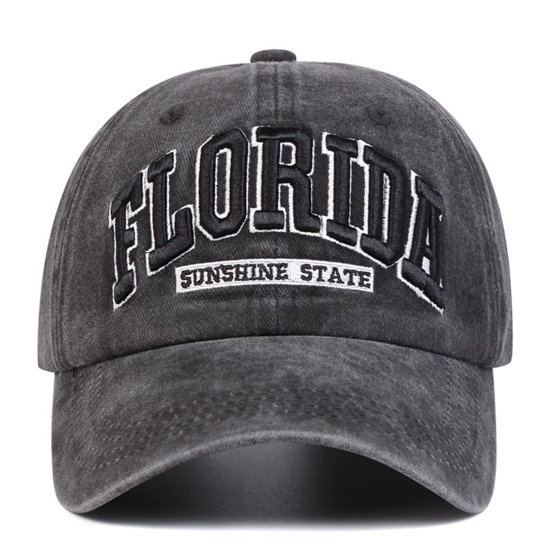 Unisex FLORIDA Letter Embroidery Wash Baseball Caps Spring and Autumn Outdoor Adjustable Casual Hats Sunscreen Hat