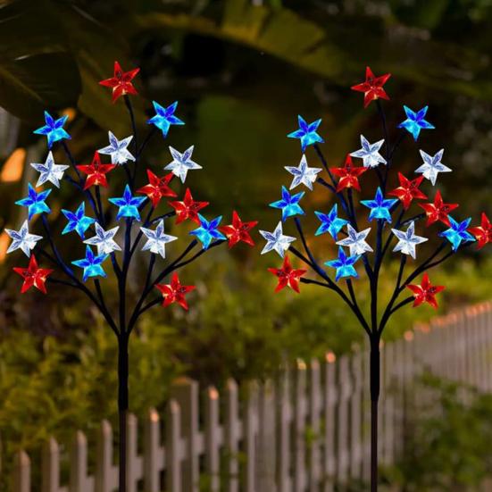Outdoor Solar Lights 4th of July Decorations Lights 5 Star Trees with 8 Lighting Modes Waterproof Garden Lights for Independence Day
