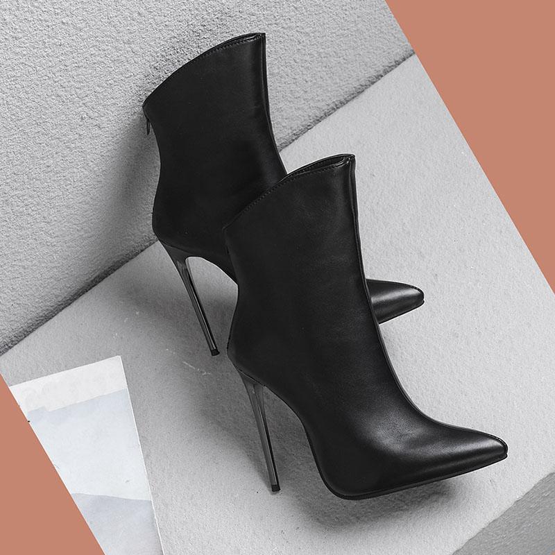 Dámské kotníkové boty na vysokém podpatku, sexy evropský a americký styl, špičaté, na tenkém podpatku, velká velikost, jednobarevné kotníkové boty