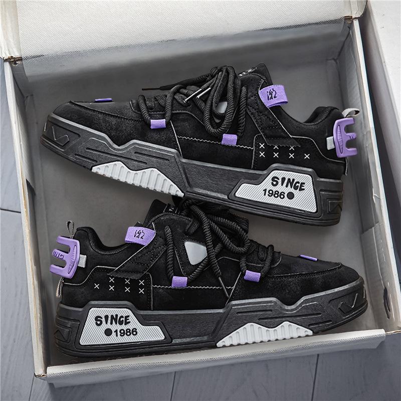 

Spring and summer new men s shoes waterproof leather board shoes trend versatile fashion casual shoes Internet celebrity platform dad trendy shoes 39 чёрный