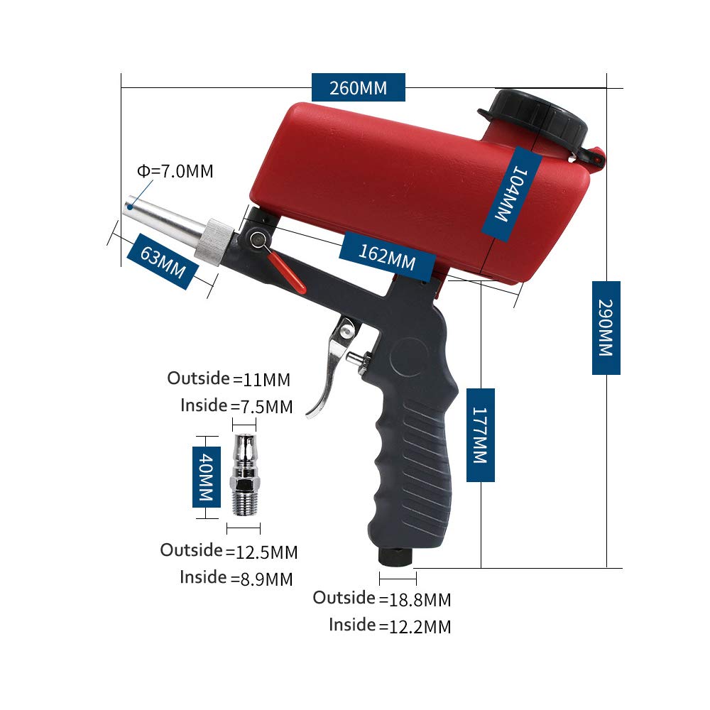 WINGONEER Air Sandblasting Gun, Small Handheld Portable Sandblasting Gun, Red