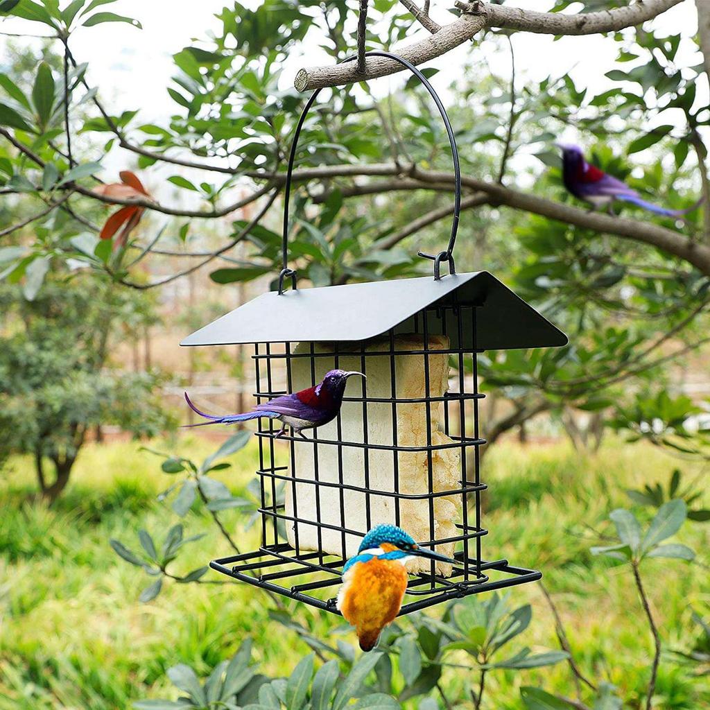 Outdoor Hangable Bird Feeder with Weatherproof Roof Bird Feeding Tray Hanging Bird Suet Feeder Feeding Station for All Breeds