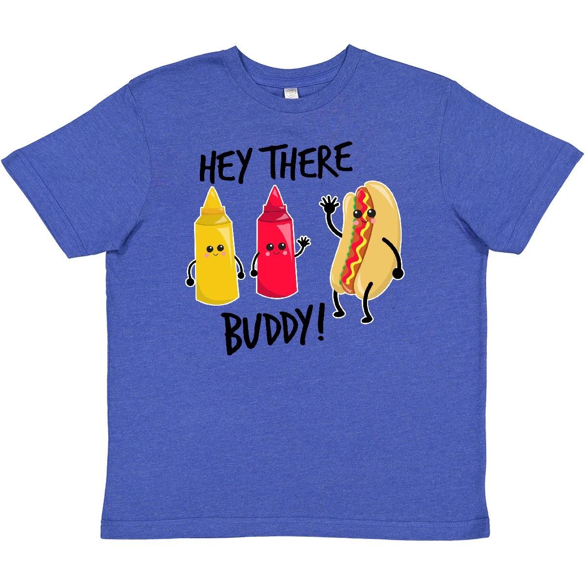 Inktastic Hey There Buddy With Ketchup Mustard And Hot Dog Youth kids boys T-Shirt Month I 130