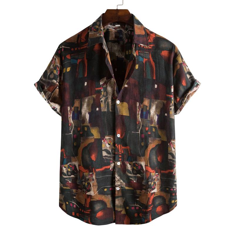 Men's Retro 90s Printed Shirts Hawaiian Short Sleeved Button Up Shirt Tropical Vacation Beach Shirt Men's Casual Loose Tops