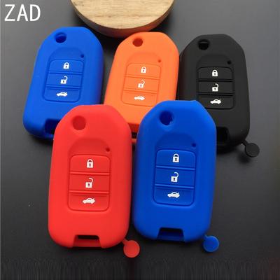 ZAD Silicone Rubber Car Key Cover Case for Honda Accord 9 Crider Civic Jade SPIRIOR CR-V Fit 3 Buttons Flip Folding Key