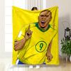 Soccer Player Illustration On Yellow Background Patterned Flannel Blanket Perfect for the Bedroom Living Room, Sofa, or a Little Nap