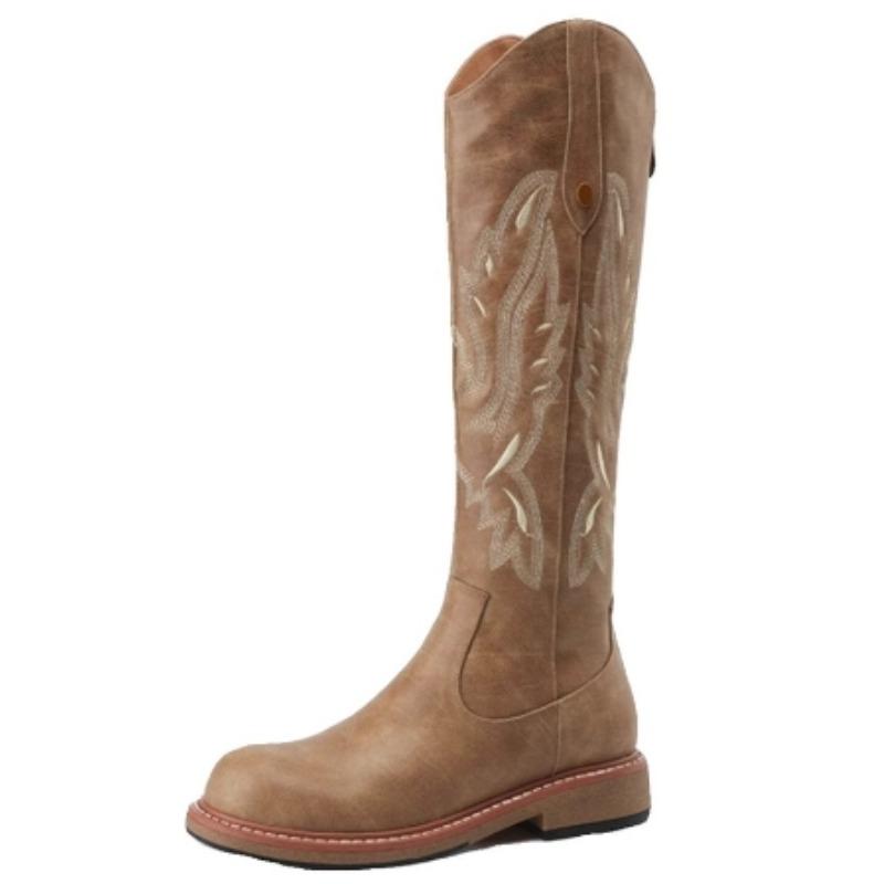 

Мода Большой Размер Новые Женские Вышитые Западные Сапоги до Колена Сапоги Ковбоя Ковбойские Сапоги Массивный Каблук Платформа Женские Западные Сапоги 40 светло-коричневого