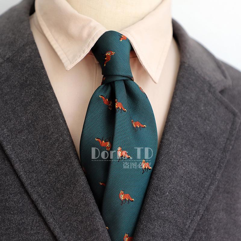 Retro Korean Style 8CM Navy Green Brown Pattern Men's Suit Tie