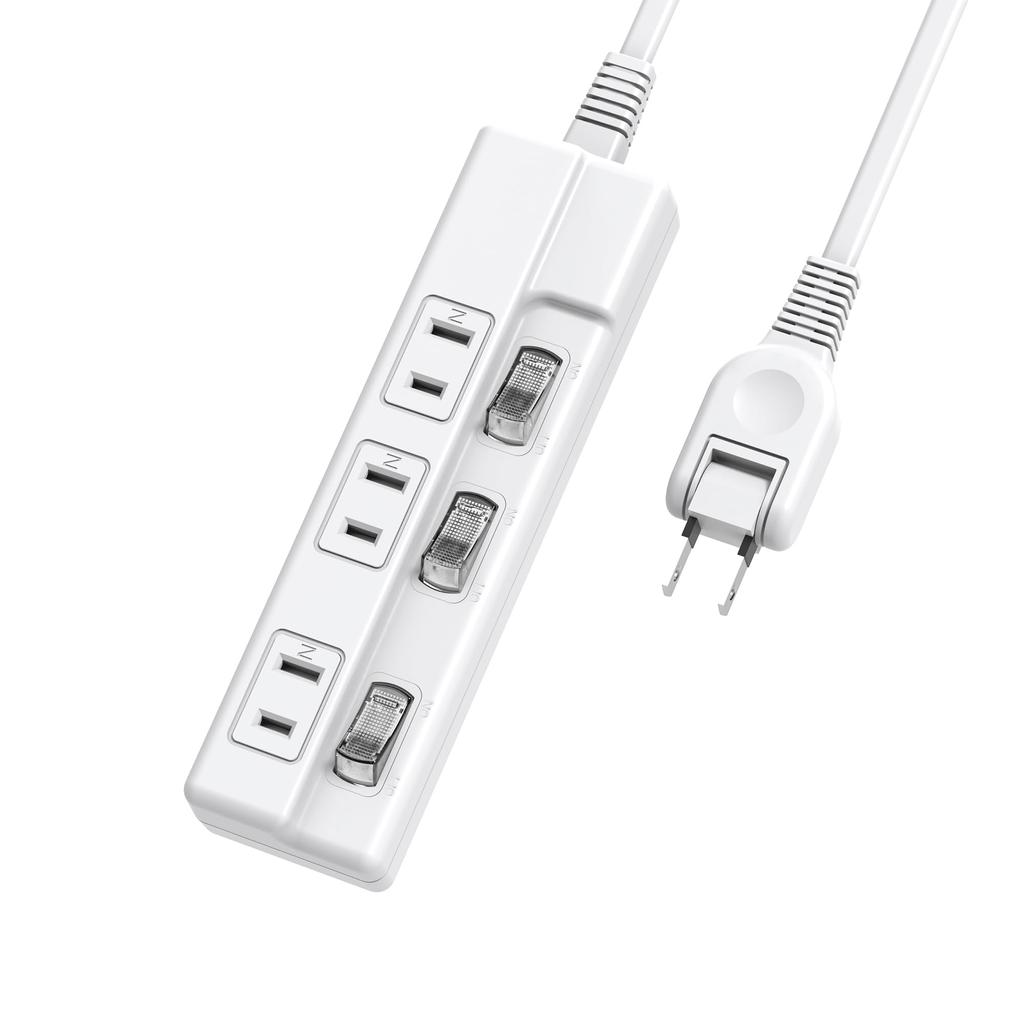 Mscien 1m 3-Outlet Power Strip with Switch, Lightning Protection, Wall-Mounted, Stylish, Desktop, Dustproof, Individual Switches, Octopus-Leg