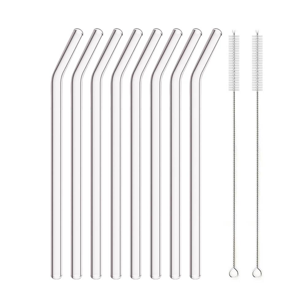 8mm High Borosilicate Glass Straw 3/5/10/11Pcs Reusable Eco Friendly Drinking Straws Set Bubble Tea Smoothies Bar Accessories