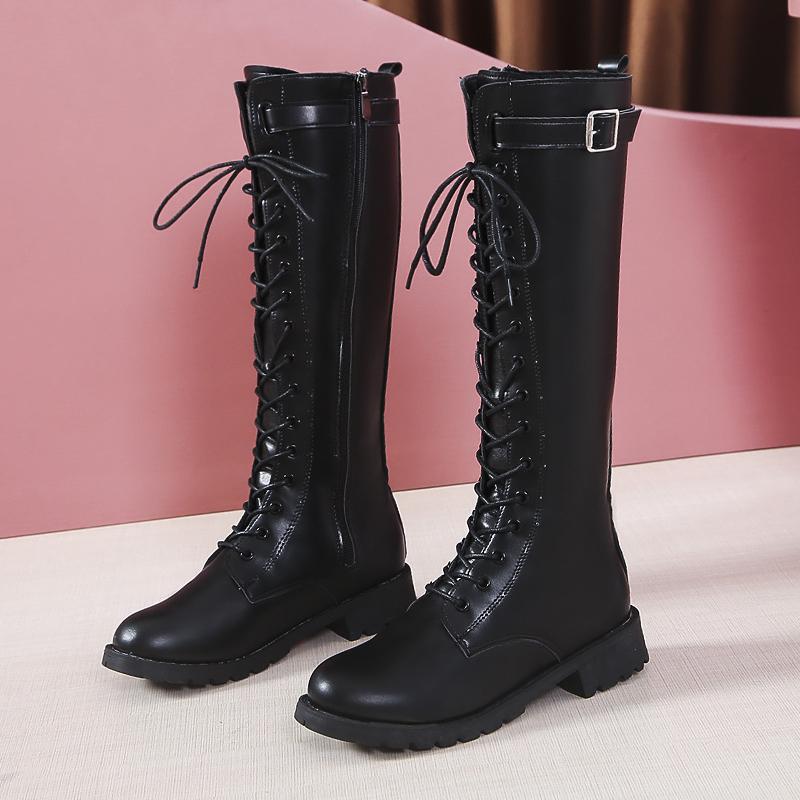 Zima nowe okrągłe palce gruba podeszwa krzyżowe paski modne wysokie buty wygodne antypoślizgowe zwiększające osobowość trend modne buty