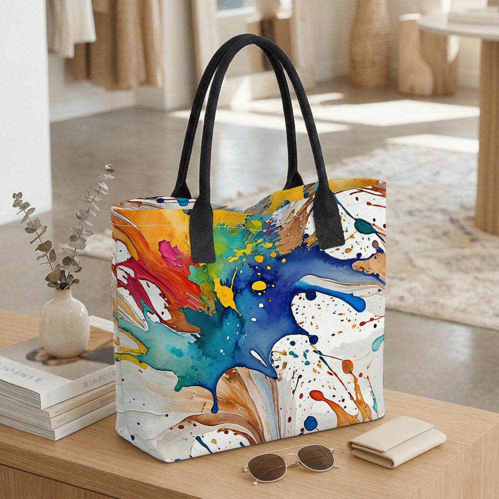 Colorful Watercolor Print Tote Bag Fashion Large Capacity Casual Shoulder Handbag for Daily Use