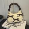 Polyester Women Shoulder Bag Bowknot Decor Polka Dot Pattern Handheld Purse Korean Style Ladies Handbag Street Matching