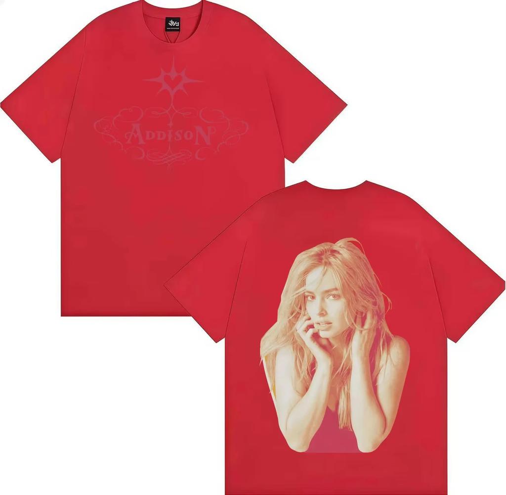 T-shirt Stampata Double Sided di Addison Rae Uomo Donna Punk Harajuku Cotone Puro Girocollo Y2K Manica Corta