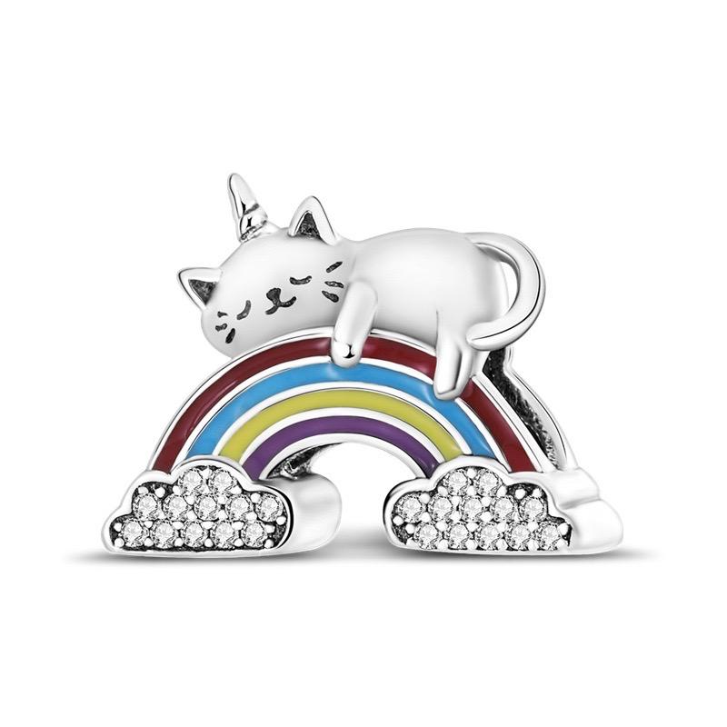 925 Silver Cat Charm Fish Pendant DIY Bracelet Jewelry Gift for Women Fashion Pet Lover Accessories
