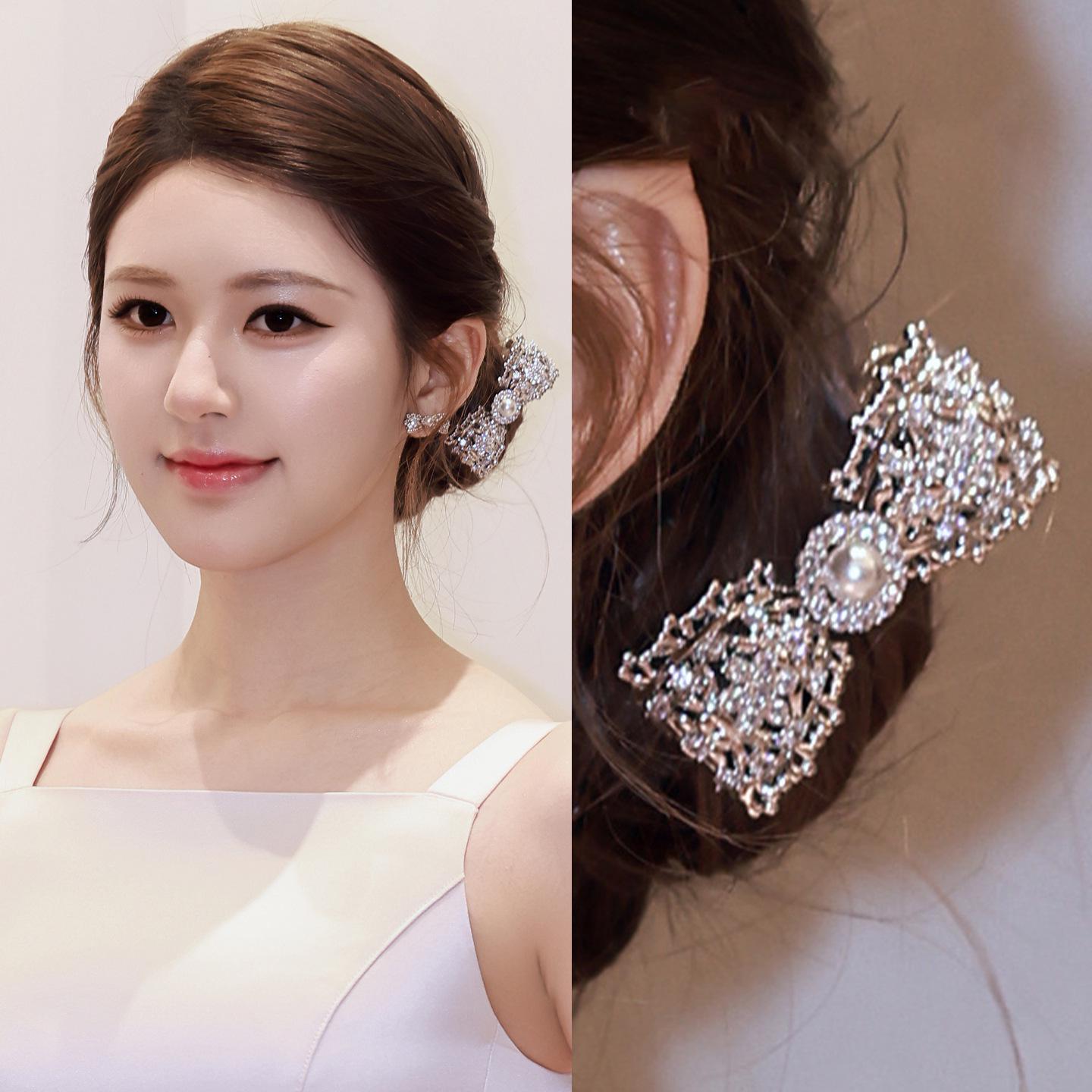 Korean Style Rhinestone Bow Pearl Hair Clip - Elegant, Versatile Luxury Hair Accessory