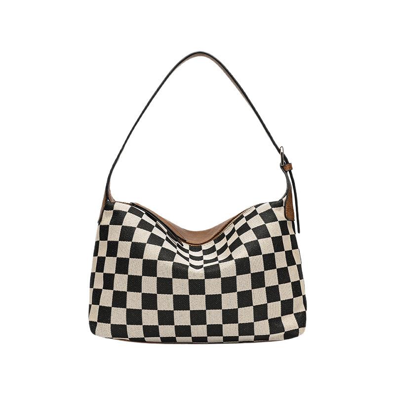 Chessboard Lunch Box Bag Niche Design Simple Retro Handbag Shoulder Messenger Bag Small