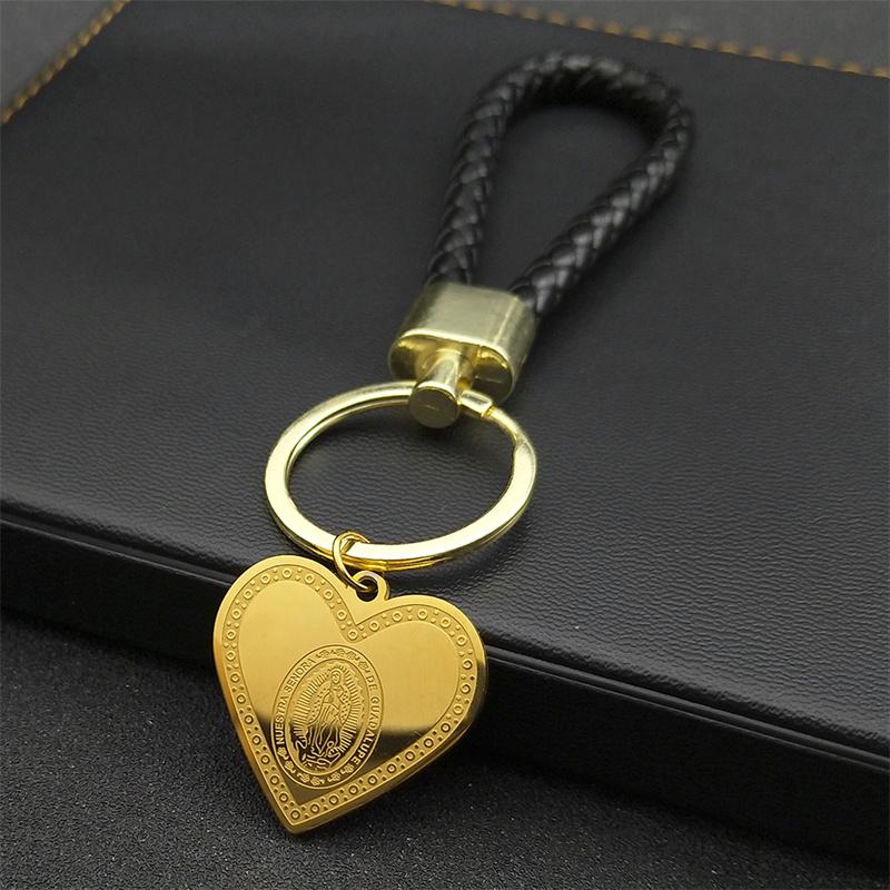 Love Heart Shape Virgin Mary Key Chain for Women Men Stainless Steel Gold Color Key Ring Jewelry Nuestra Señora de Guadalup