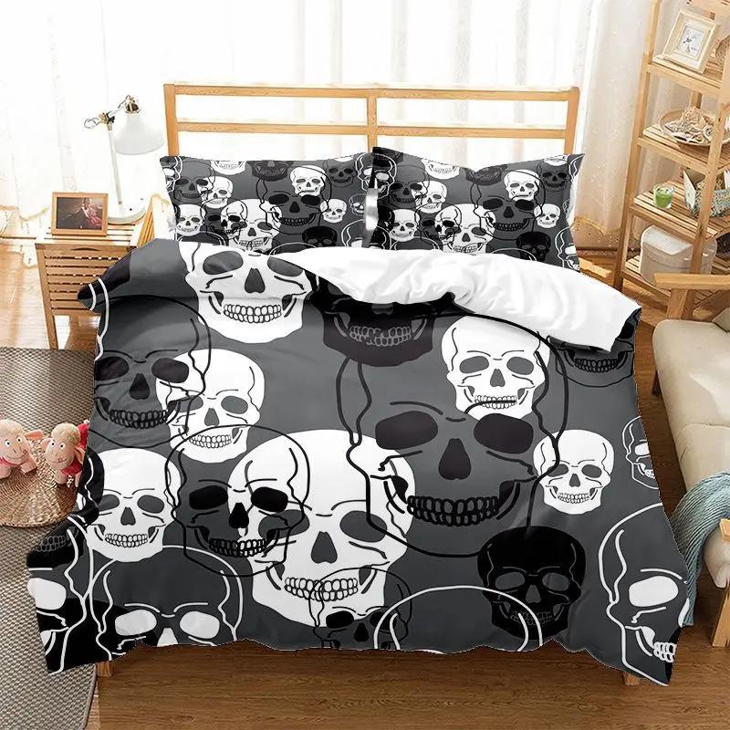 Comforter Halloween Printed Duvet 2 People Bedding Set Color Sugar Skull Microfiber Bedroom