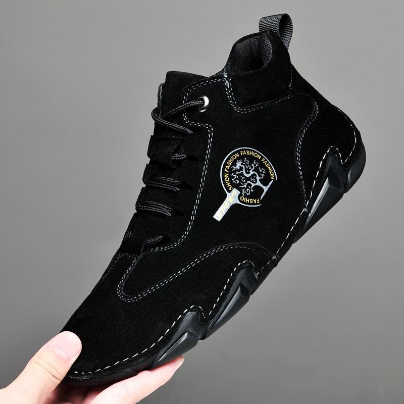 

Снятие мужских ботинок из кожи с мягкой подошвой, нескользящие, спортивные, повседневные, бархатные, хлопковые, большого размера 38 чёрный