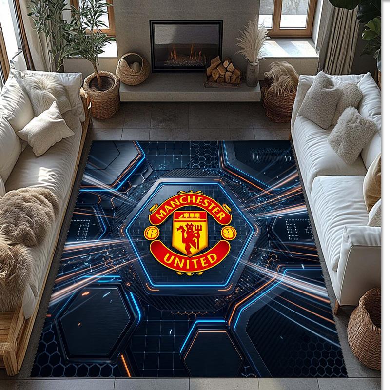 Tappeto in Flanella Stampato Manchester United Antiscivolo Morbido Poliestere Tappeto per Pavimento Tappetino Decorativo per Interni per Camera da Letto Soggiorno Divano