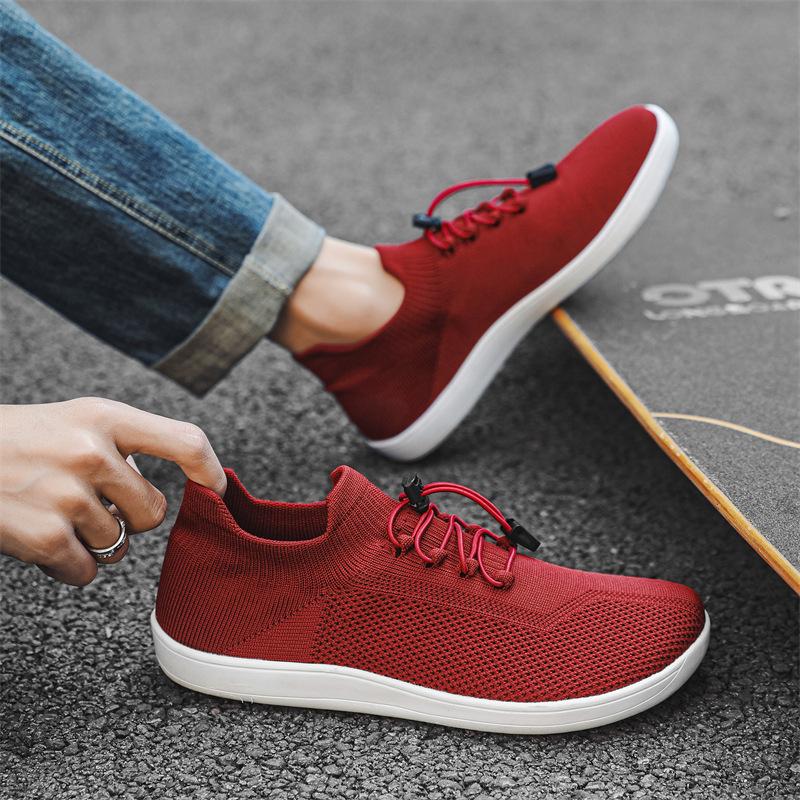 2026 Outdoor Spring and Autumn Large Size Medium Tube Flying Weaving Lightweight Wide Head Shoes Socks Shoes Non-slip Men's Casual Shoes