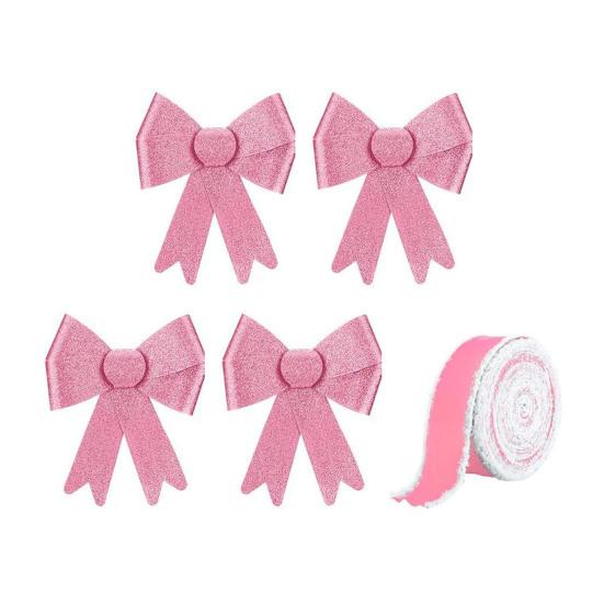 

Glitter Christmas Cabinet Bow with Velvet Ribbon Large Xmas Bow Door Decoration for Christmas Tree Fireplace Kitchen Gift Wrapping 4pcs розовый