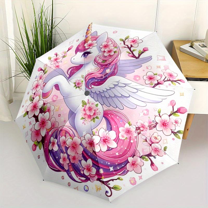 

1pc Sakura Unicorn Automatic Open/CloseUmbrella-CuteUmbrella with Cute Design, Portable 3-Fold Compact Umbrella for Men & Women, Valentine s
