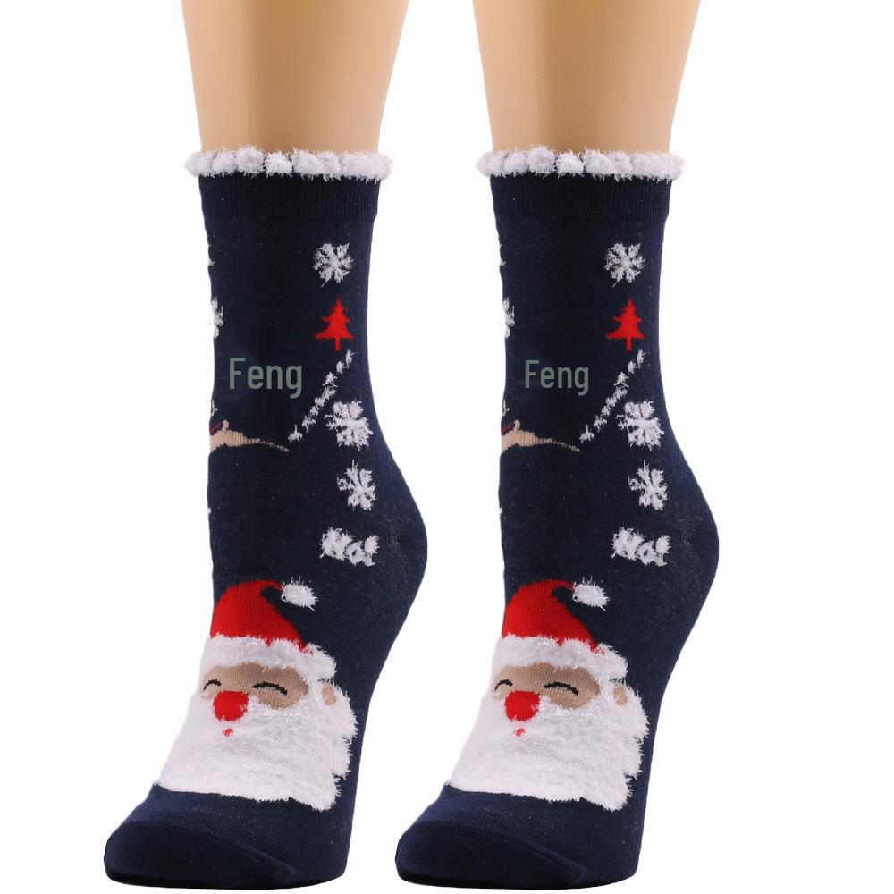 Women's Mid-Tube Fluffy Christmas Socks: European & American Winter Collection