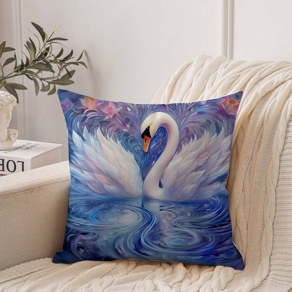 Elegant Swan Floral Pillow Case Home Decor Throw For Sofa Bed Car Room Decor Gift Idea
