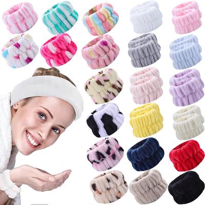One Pair Washing Face Spa Wrist Washband Hair Band Solid Color Microfiber Absorbent Hair Accesories Headwrap Handmade Makeup