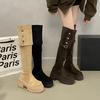 British style two wearing knight boots women's spring and autumn new thick-soled thick-heeled knight boots belt buckle knee boots