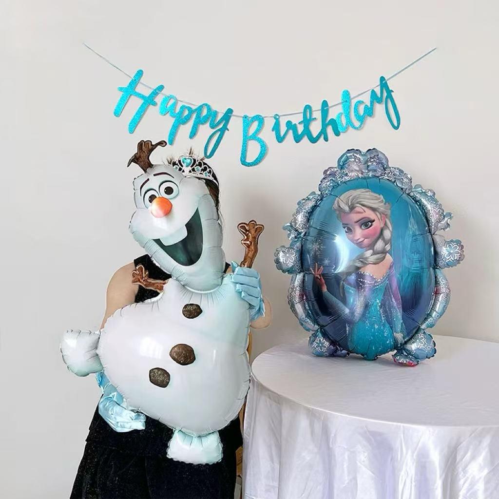 Frozen Princess Elsa Birthday Decor Set with Snowman Balloon and Photo Props