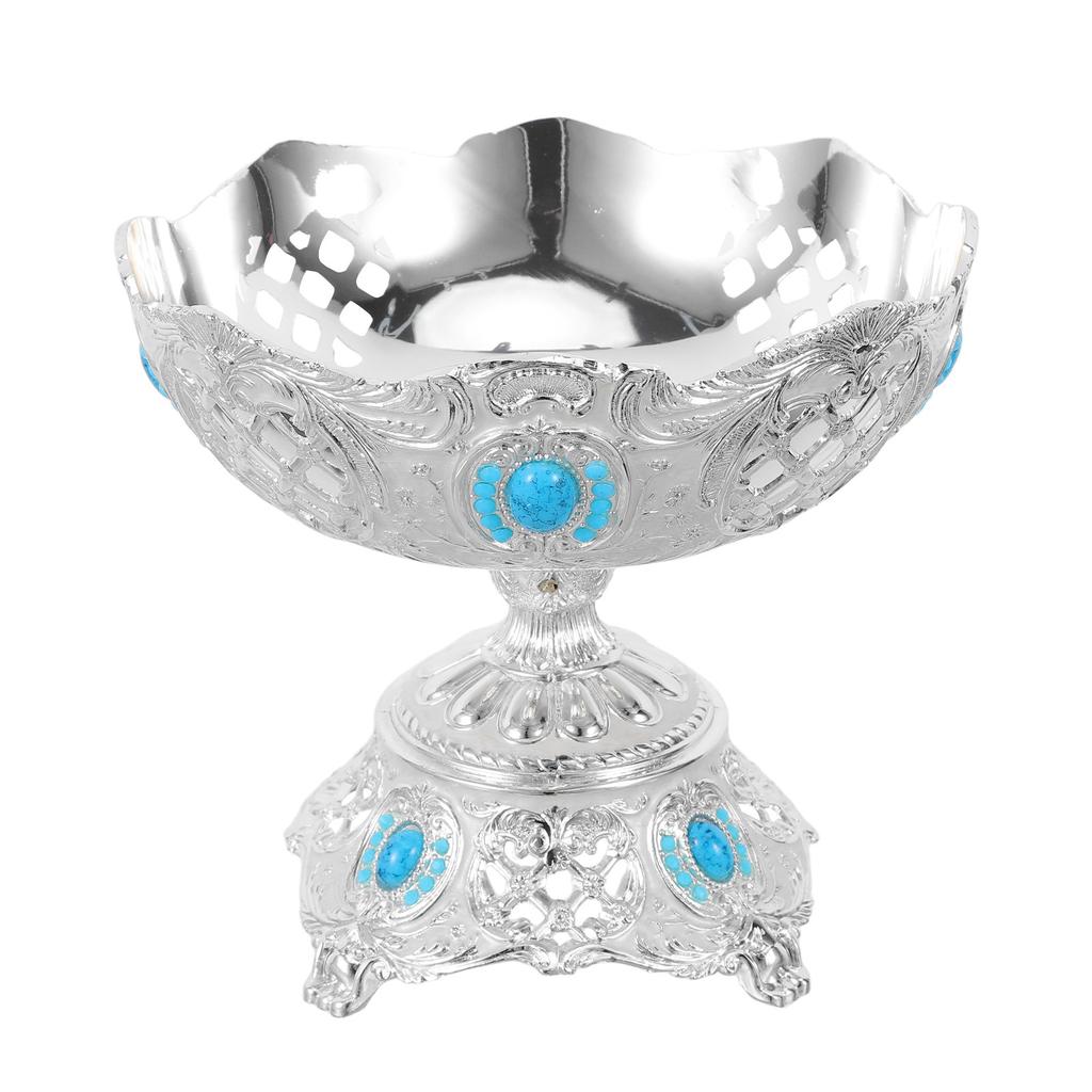 Vintage European Retro Fruit Tray Zinc Alloy Hollow Footed Fruit Holder Countertop Decorative Snack Candy Bowl for Dining Table