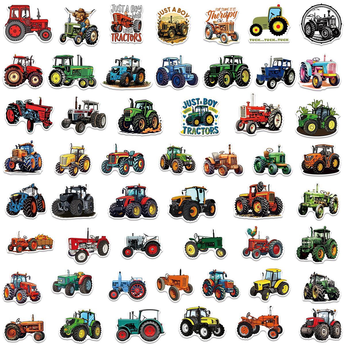 

50/100 Pcs Cartoon Farm Tractor Colorful HD Stickers for Phone Case Toolbox Fridge Cabinet Drawer Stationery Box Removable Decal