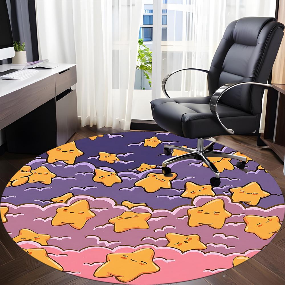 1pc Stars Clouds Office Round Area Rug, Indoor Mat Suitable For Office, Under Office Chairs Bedroom Living Room Home Decor, Room Deco
