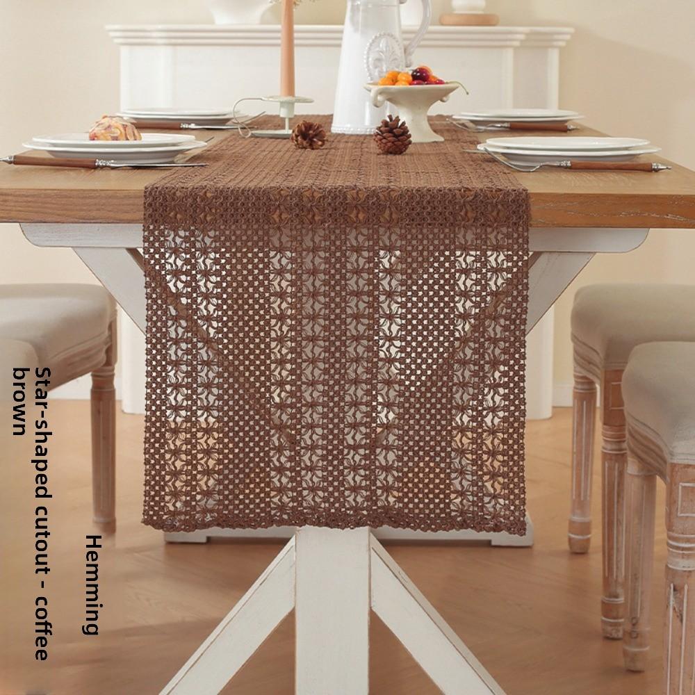 Vintage Linen Cotton Christmas Table Runner American Style Lace Weave Fringe Holiday Decoration