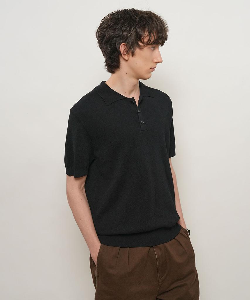 GENERALIDEA Man Temperature Cut Cool Button Collar Half Knit [Black] / Gf2Mkp013