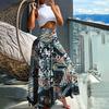 Women Maxi Skirt High Waist Wide Elastic Waist A-Line Retro Printed Skirt Summer Loose Fit Long Skirt Streetwear