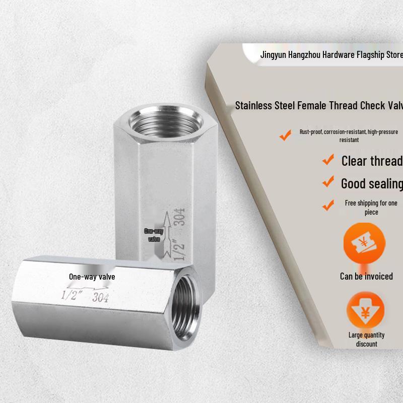 304 Stainless Steel Female Thread One-Way Check Valve, Gas/Water Pipe Backflow Preventer, Hexagonal 1/4" & 1/2" Internal Thread.