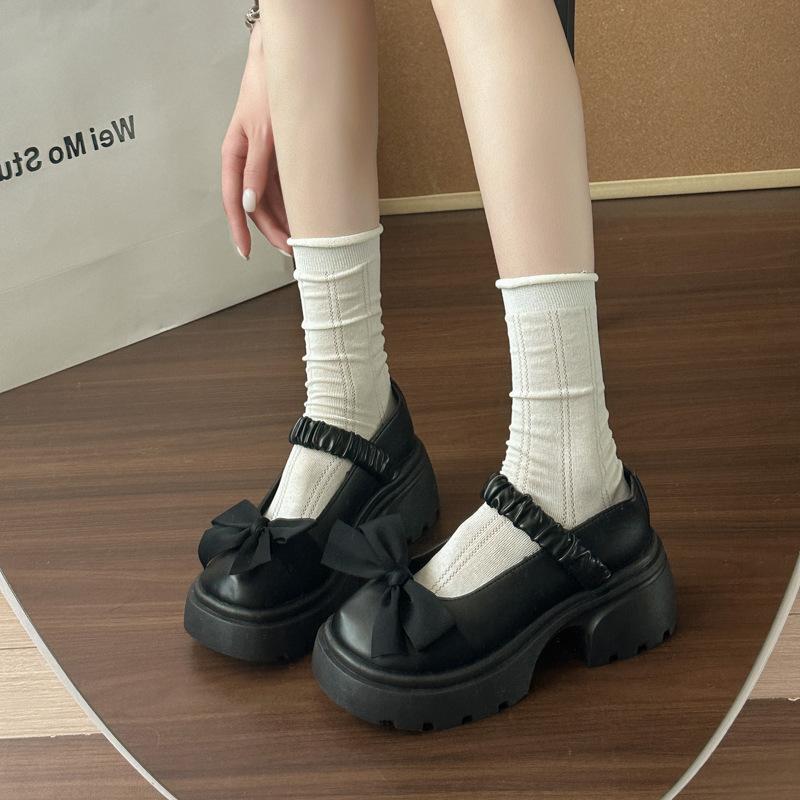 

White thick heel thick sole Mary Jane small leather shoes women s new autumn retro light mouth single shoes 40 чёрный
