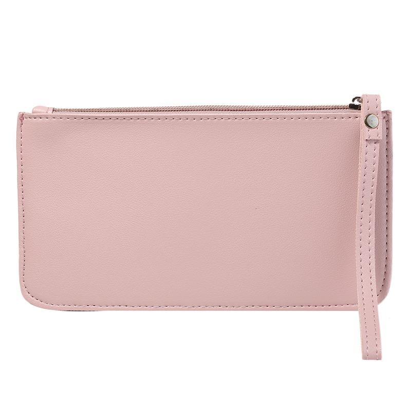 

Women Vintage Long Wallet PU Leather Zipper Wallet Soild Color Large Capacity Card Holder Bag One Size