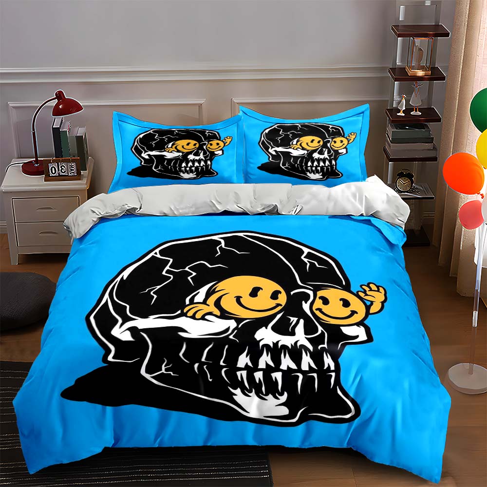 

Smiling skull graphic. Bedding Duvet cover sets Duvet covers Pillowcases gifts (1 * Duvet Cover 2 * Pillowcases, without duvet insert) 135x200cm
