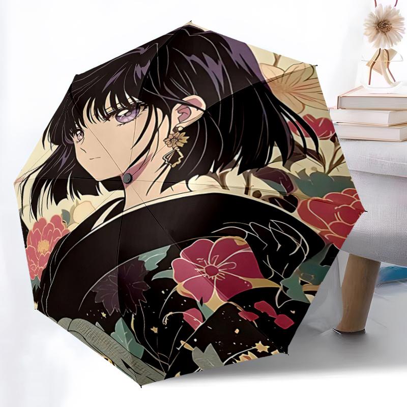 1pc Floral Patterned Automatic Opening/Closing Umbrella with 8-Bone Iron Frame, Portable Folding Design, Perfect for Outdoor Use, Festive Gifts,