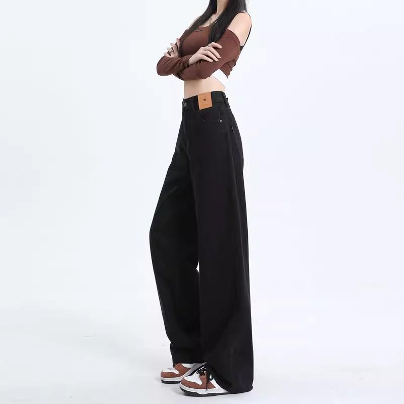 Women's Black High-Waist Wide-Leg Jeans - Slimming, Tall-Enhancing Fit, Versatile Fashion Long Pants