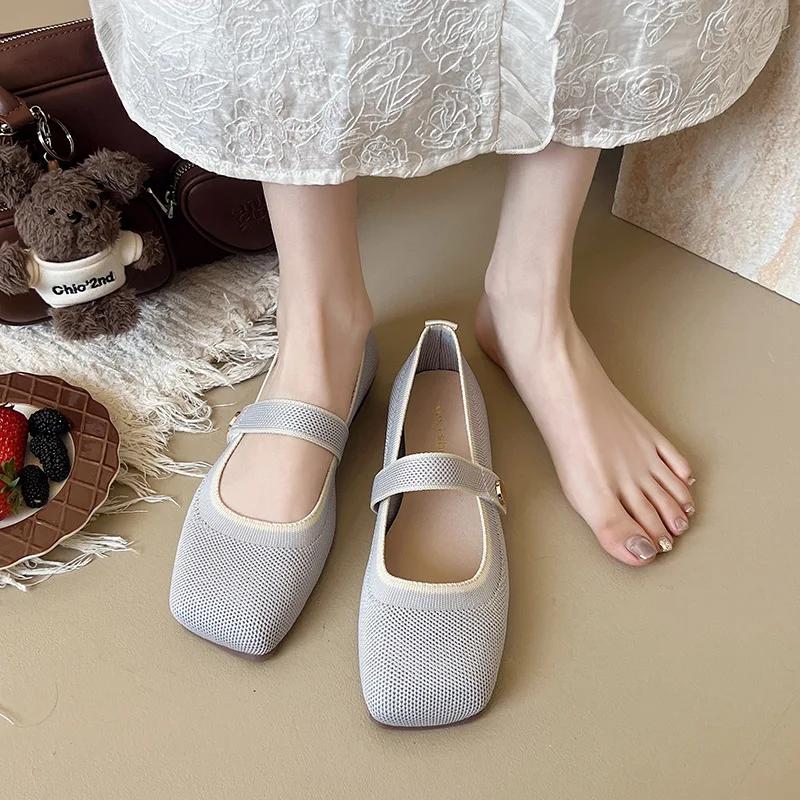 New Fashion Women Flat Shoes Summer Breathable Knit Mary Janes Boat Shoes Girl Slip-on Loafers