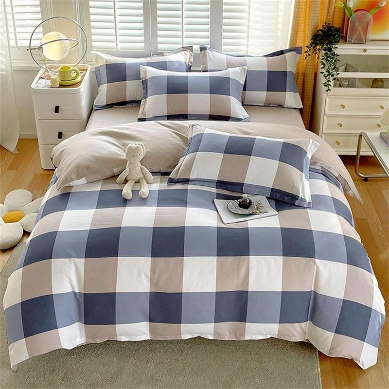Small Fresh Pure Cotton Brushed Four-piece Set Thickened Washed Cotton Sheets and Quilt Covers Dormitory Three-piece Bedding Set