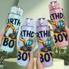 1PC Birthday Boy Excavator Kids Print 750ml Color Plastic Sports Water Bottle Leakproof Flip Straw Lid Suitable for Sports Office Home Use
