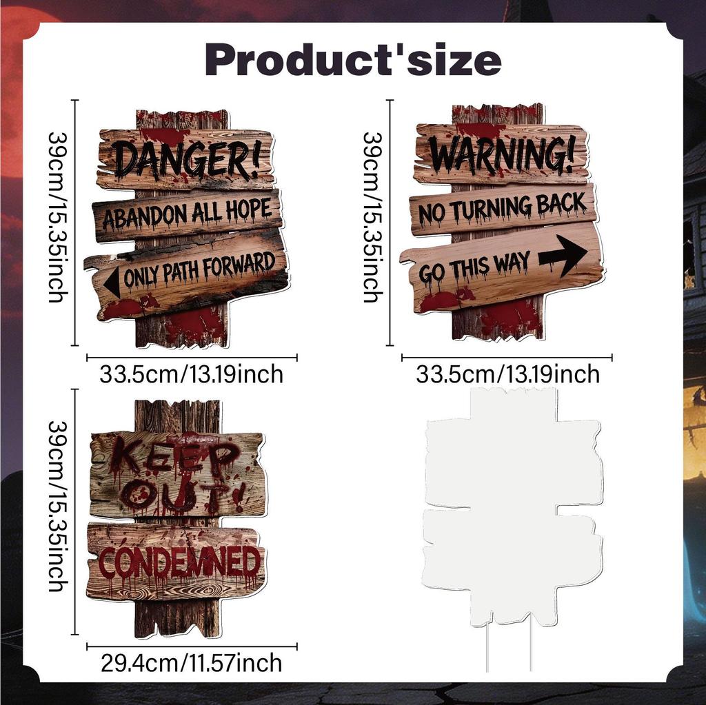 Horror Warning Halloween Garden Stake Sign for Outdoor Decoration