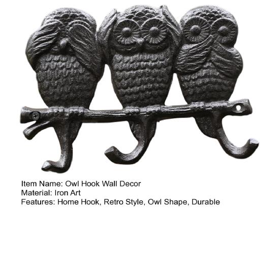 Owl Hook Cast Iron Rust-Proof Vintage Style Wall Art French Country Hanging Hook